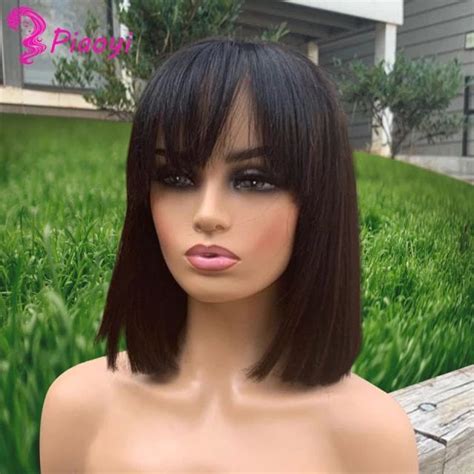 short bob wig with bangs straight brazilian hair wigs for women perruque cheveux humain full