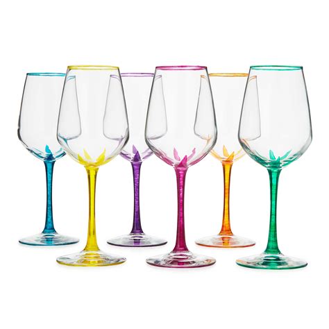 Flower Stemmed Wine Glasses Set Of 6 Hand Painted Wine Glasses