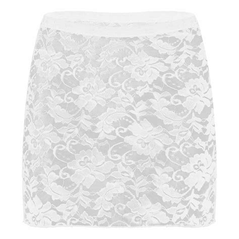 Us Womens Mini Skirt Flower Lace See Through Half Slip Pencil Skirt Miniskirt Ebay
