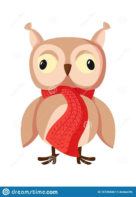 Cartoon Character Cute Brown Owl With Big Eyes Isolated On