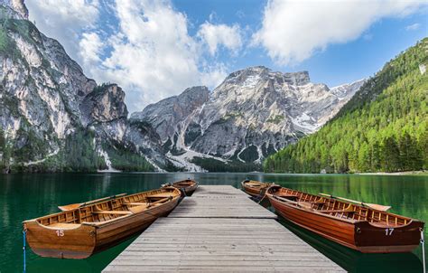 Wallpaper Mountains Lake Marina Boats Italy Italy The Dolomites