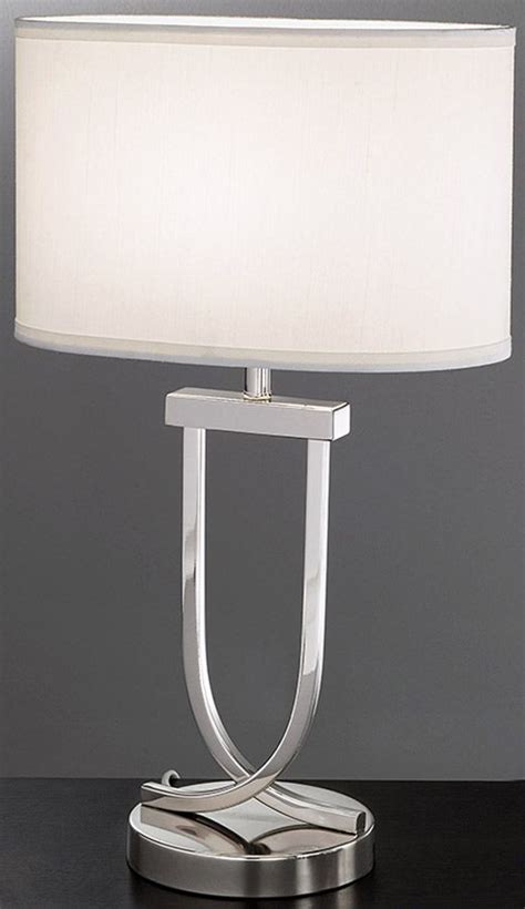 Modern 1 Light Table Lamp Polished Chrome Oval Off White Shade Lamp