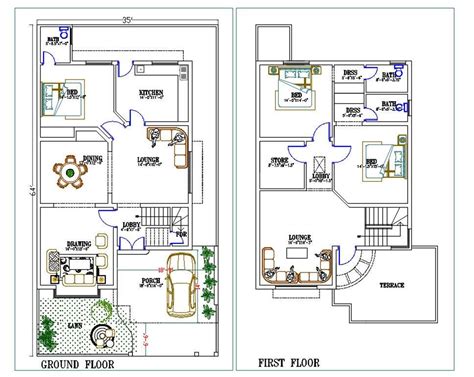 Bhk House Storey Floor Layout Plan Autocad Drawing Cadbull
