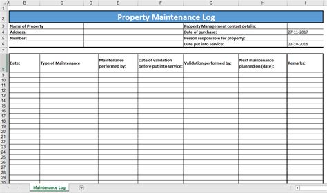 Property Maintenance Log Template Templates At