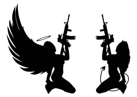 Sexy Angel And Devil Girls With Ar 15 Guns Vinyl Window Stickers 775 X