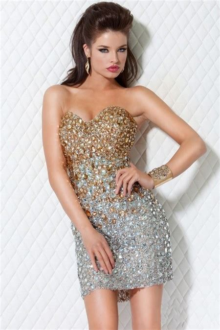 Tight Sweetheart Short Mini Gold Silver Beaded Club Cocktail Party Dress
