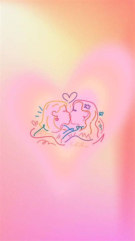 Download Cute Lgbt Lesbian Couple Kissing Aesthetic Wallpaper