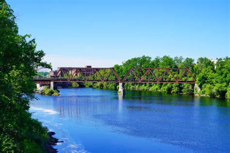 A Bridge On Kennebec River Stock Image Image Of Rail 251250331