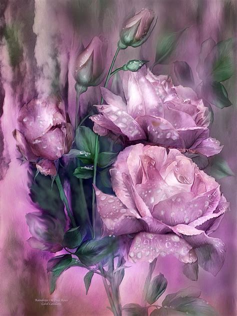 Raindrops On Pink Roses Mixed Media By Carol Cavalaris Fine Art America
