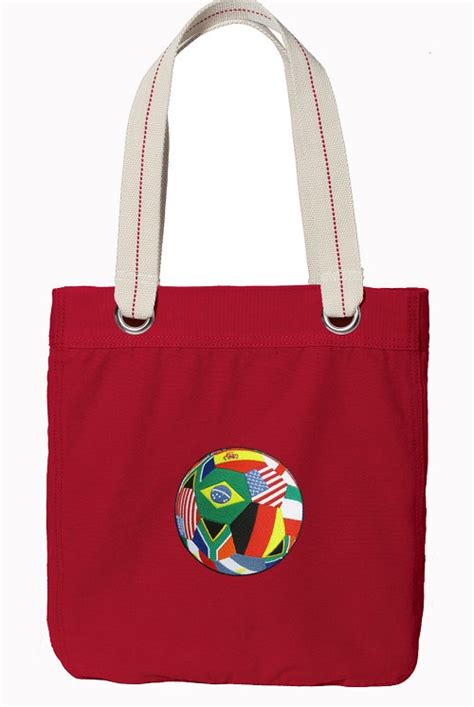 Soccer Tote Bag Rich Cotton Canvas Red
