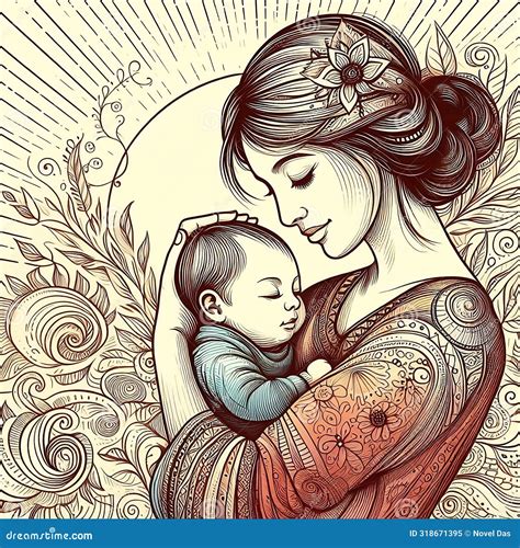 Illustration of a Mom Hugging Her Son Daughter. Happy Mothe S Day Stock
