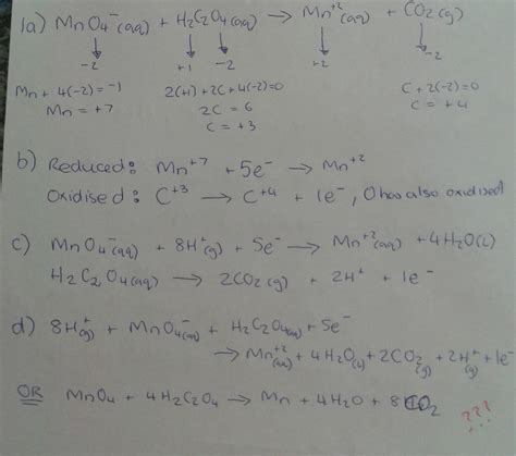 Oxalic acid is oxidised to carbon dioxide by kmno4 which itself gets reduced to mnso4. Solved: The Following Redox Reaction Occurs In Acidic Aque ...