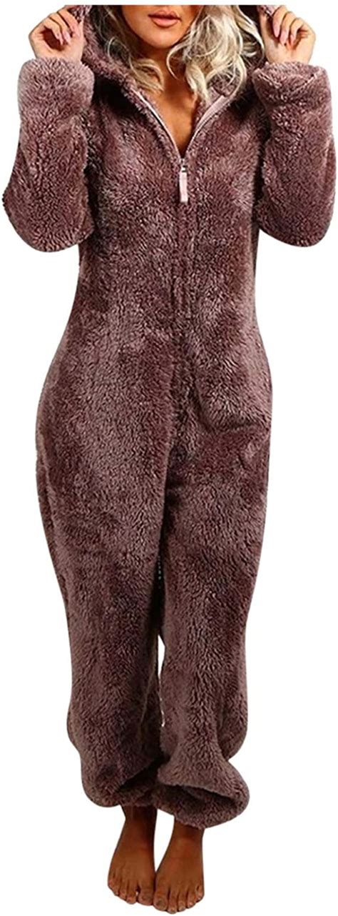 adult thermal onesie pajamas for women girls long sleeve cozy fuzzy holiday zip up loungewear