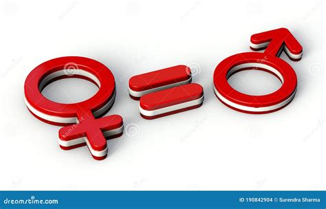 Male And Female Equality Concept Gender Red Symbols With Equal Sign 3d Illustration Stock