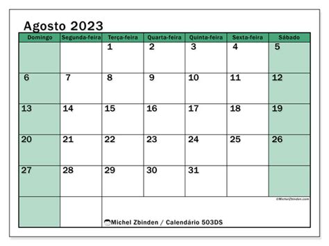 Calendário De Agosto De 2023 Para Imprimir “47ds” Michel Zbinden Br