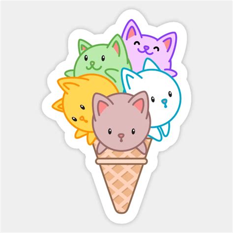 Cute Cat Ice Cream Cat Sticker Teepublic Kawaii Stickers Cat