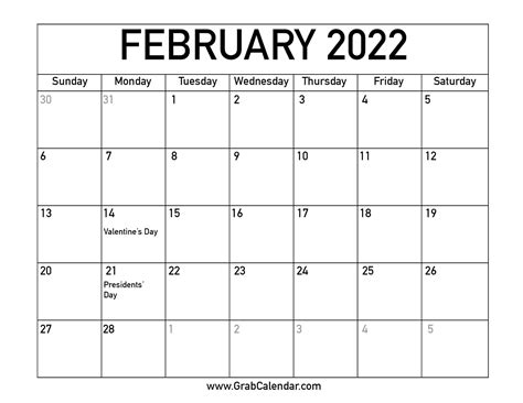 Free Printable February 2022 Calendars Wiki Calendar United States