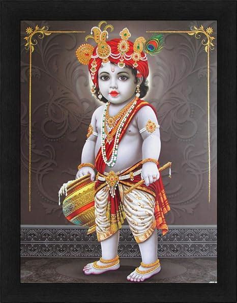 Avercart Lord Krishna Baby Krishna Poster 12x16 Inch Framed With