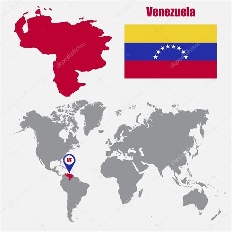 Mapa De Venezuela En Un Mapa Mundial Con Bandera Y Puntero De Mapa