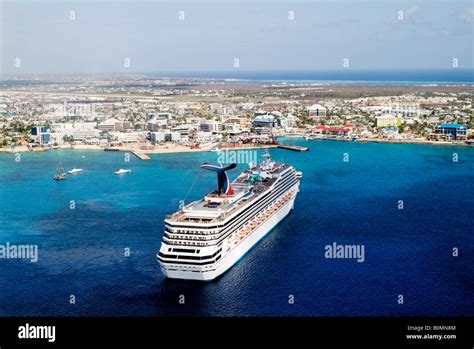 Aerial Shot Of Cruise Liner In George Town Grand Cayman Ship Near