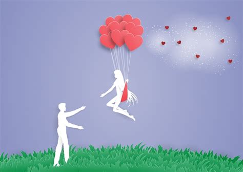 premium vector women on heart balloon go to man couple love