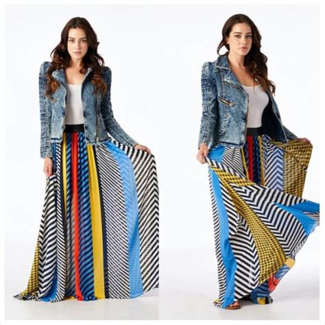 Skirt Bohemian Chi Flowy Multi Color Maxi Faux Leather Waistband