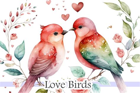 Love Birds Valentines Day Watercolor Art Gráfico Por Magiclily