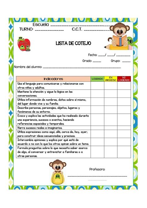 Preescolar Listas De Cotejo Pagina 07 Imagenes Educativas Images