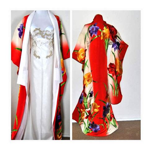 Japanese Kimono Furisode Large Floral Embroidery Silk Robe Japanese