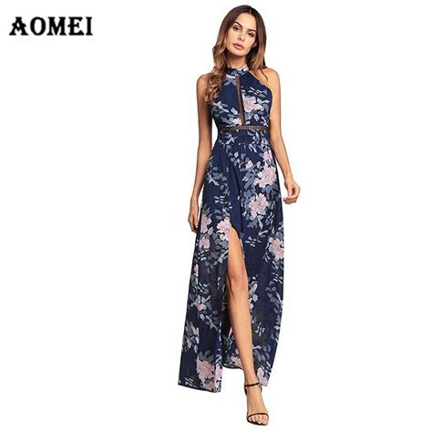 Chiffon Summer Dress Printed For Women Backless With Bowtie Maxi Boho Vacation Beachwear Floral