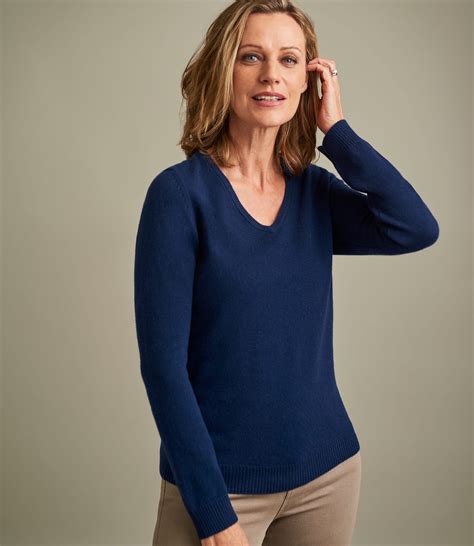 Navy Womens Pure Cashmere V Neck Jumper Woolovers Au