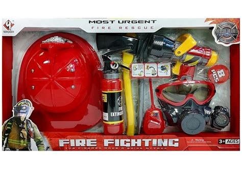 Firefighter Kit Helmet Fire Extinguisher Hatchet Mask Crowbar Toys