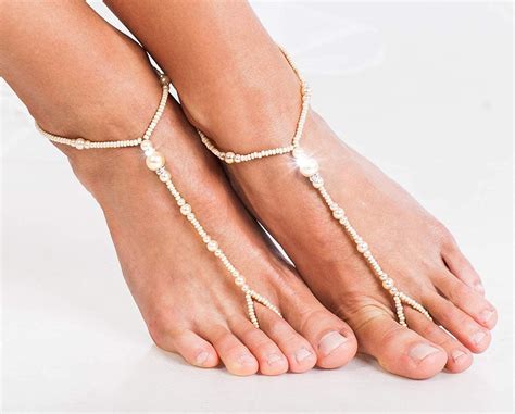 Beach Wedding Barefoot Sandals Bridal Foot Jewelry Ivory