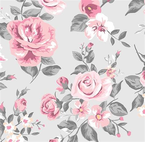 Looking for the best grey wallpaper hd? Vintage Grey and Pink Rose Floral Wallpaper | Grey floral ...