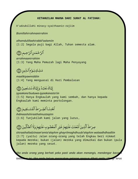 Doc Ketahuilah Makna Dari Surat Al Fatihah Dokumen Tips
