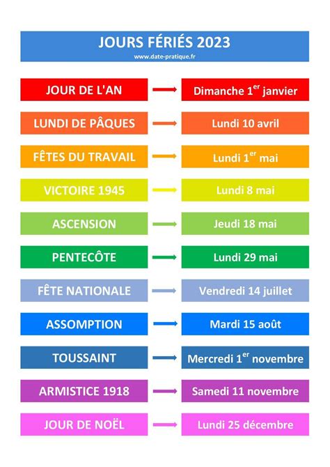 Jours Fériés 2023 En France Mois Dates Et Calendrier