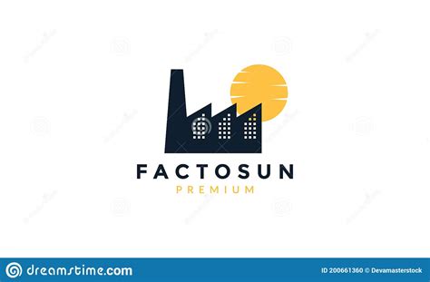Factory Industry Building Silhouette With Sunset Logo Vector Icon