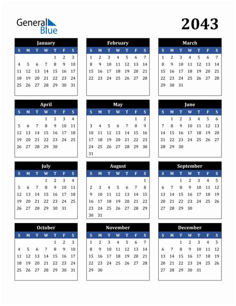 Editable 2043 Calendar