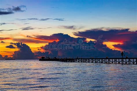 Colorful Sunset Skies Over Laccadive Sea Maldives Stock Image Image