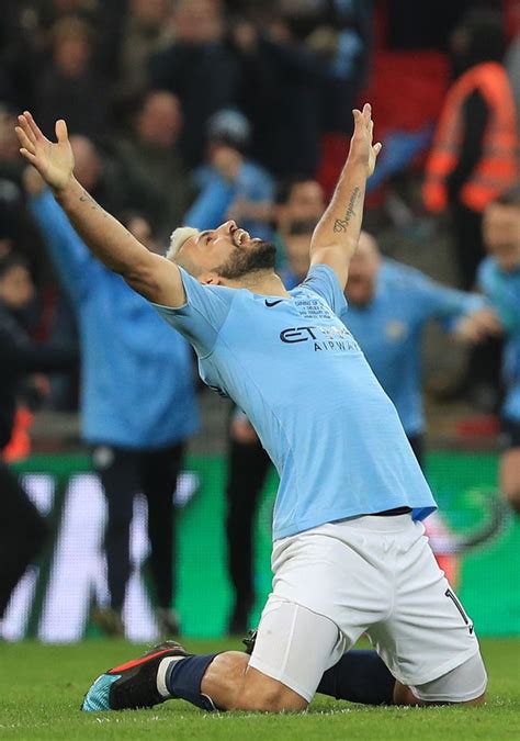 Sergio Aguero Of Manchester City Celebrates Penalty Shoot Out Victory Manchester City