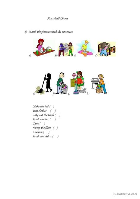 Household Chores General Gramma English Esl Worksheets Pdf And Doc