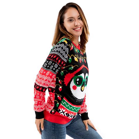 Glow Cool Penguin Womens Led Funny Ugly Christmas Sweater