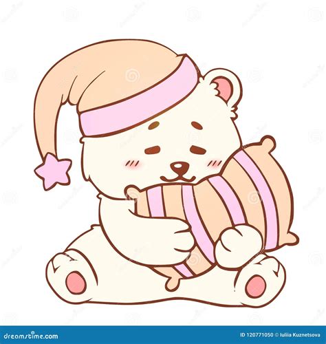 Sleeping Bear With Pillow Sweet Dreams Cute Kawaii Little Teddy Bear
