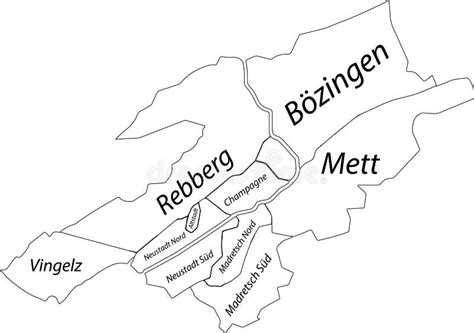 White Tagged Districts Map Of Biel Bienne Switzerland Stock