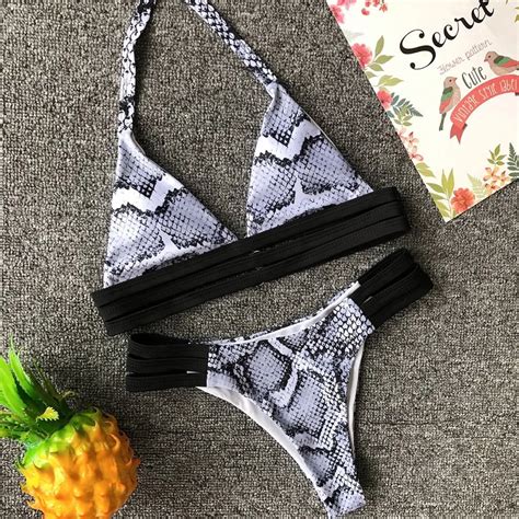 New Bikini Sexy Leopard Print Swimwear Push Up Halter Bra Brazilian