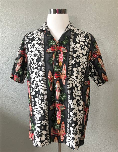 Vintage Hawaiian Shirt Mens Black And White Hawaiian Etsy