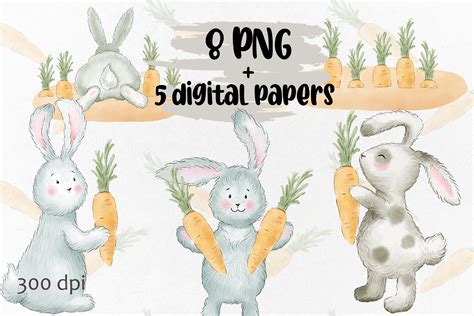Bunny Rabbits With Carrot Animal Illustrations ~ Creative Market