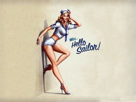 Hello Sailor Hot Pin Up Girl Art 32x24 Print Poster