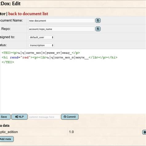 Example Editor Interface With Nlp And Github Functionalities Commit Download Scientific