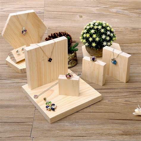 Lot Of 5 Square Shape Solid Wood Jewellery Display Block Nature Jewelry